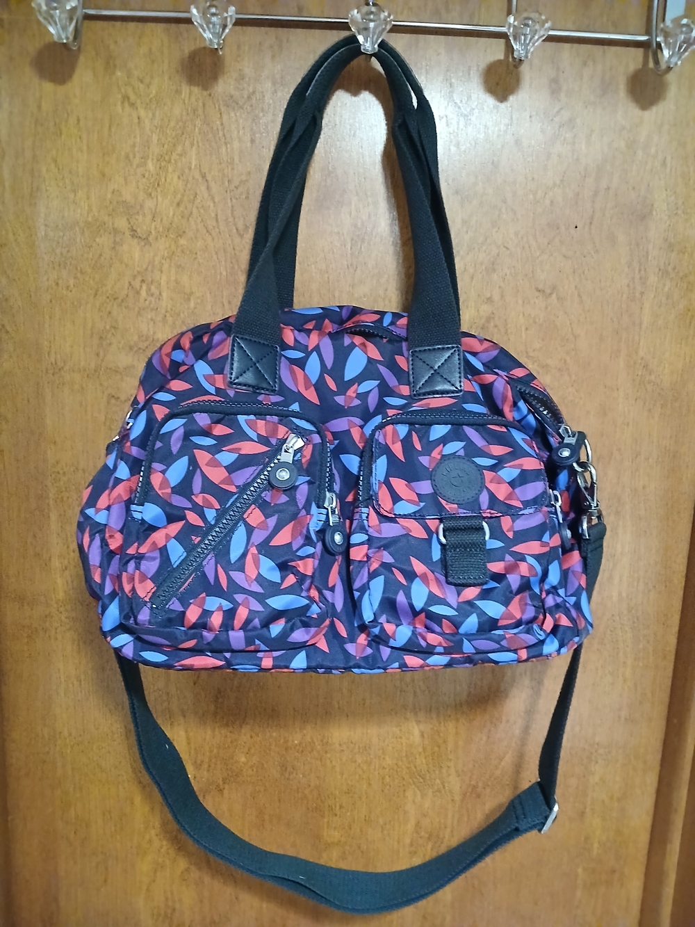 Kipling Leaf-Print Shoulder Bag in Purple & Pink
